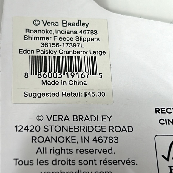 Vera Bradley shimmer fleece slippers, red/gold metallic Sherpa, memory foam 9/10 - Picture 5 of 5